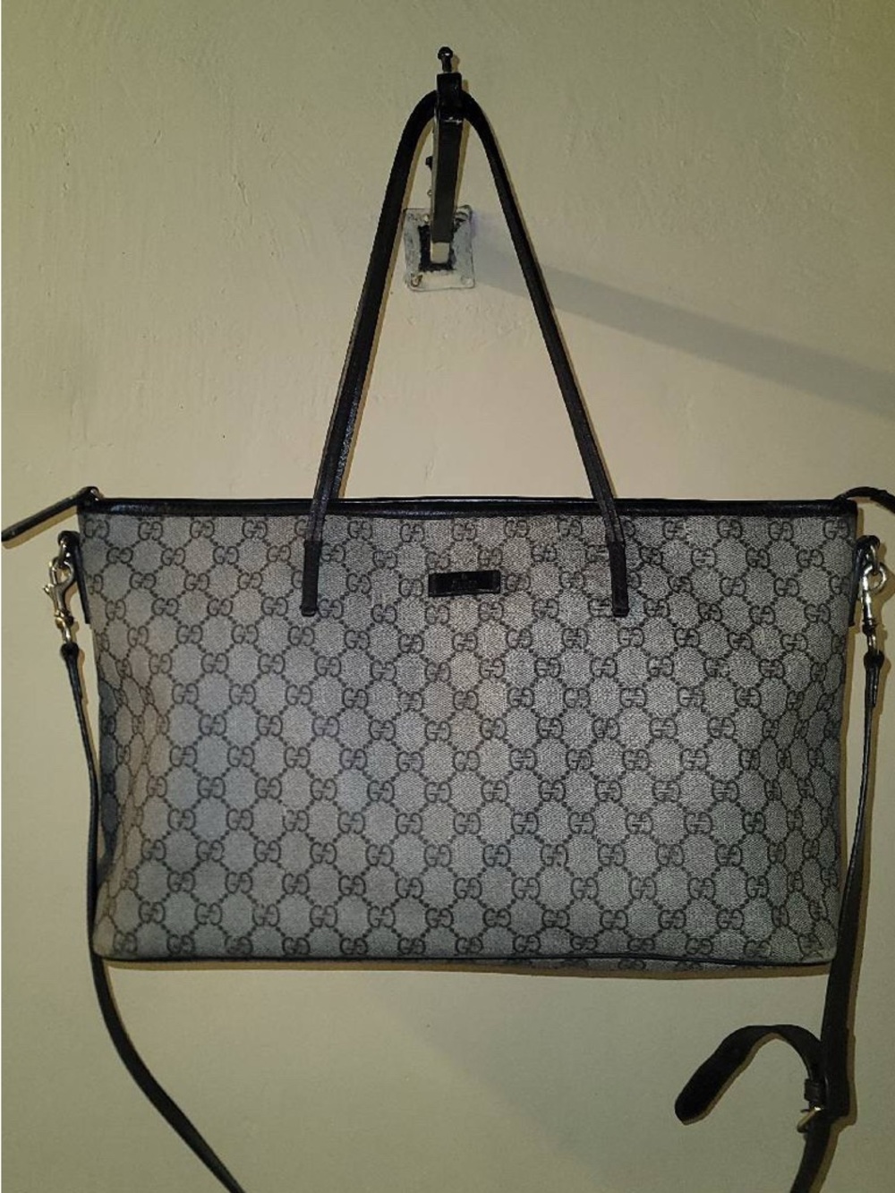 Gucci Gray Monogram Tote with Dark Trim